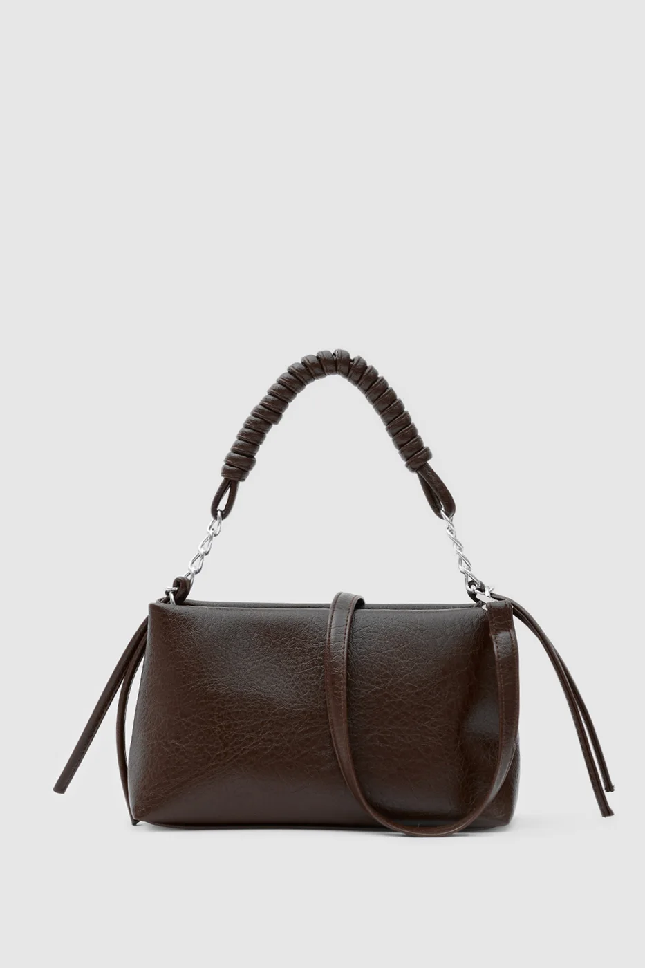 Faux leather crossbody bag with chain detail in brown