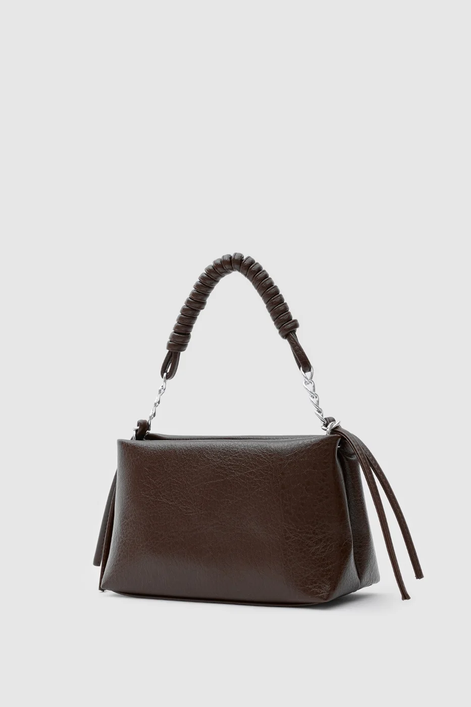 Faux leather crossbody bag with chain detail in brown