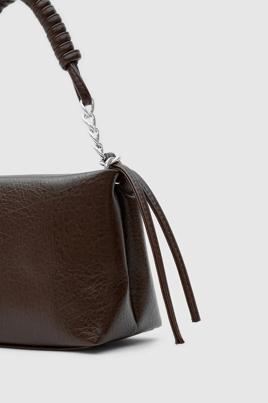 Faux leather crossbody bag with chain detail in brown