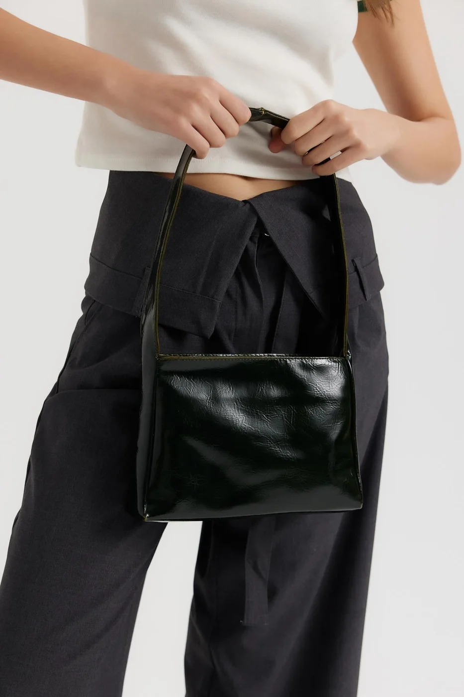 Faux leather baguette bag in green