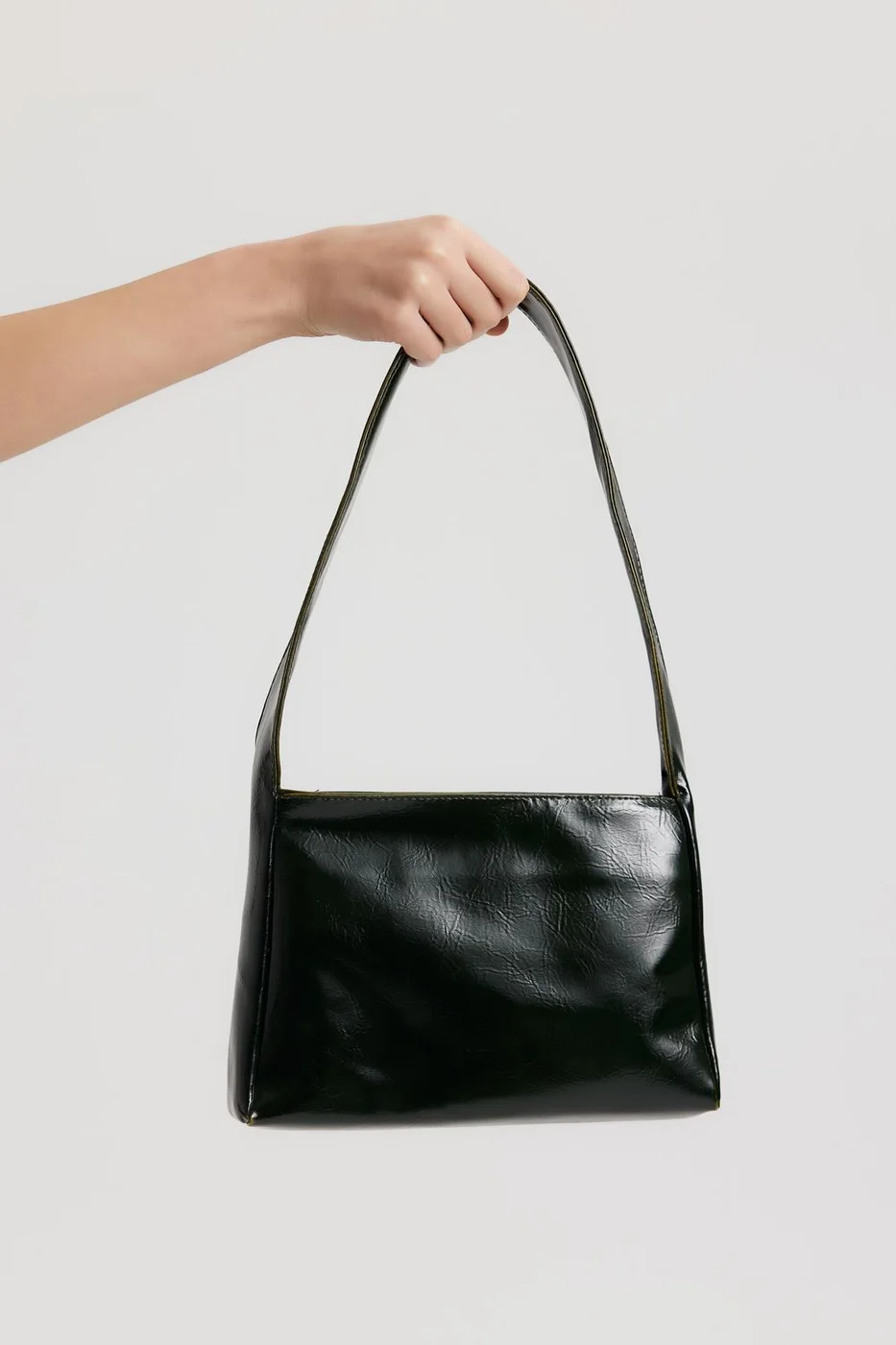 Faux leather baguette bag in green