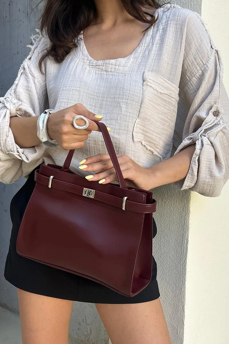 Faux leather crossbody bag for women in burgundy