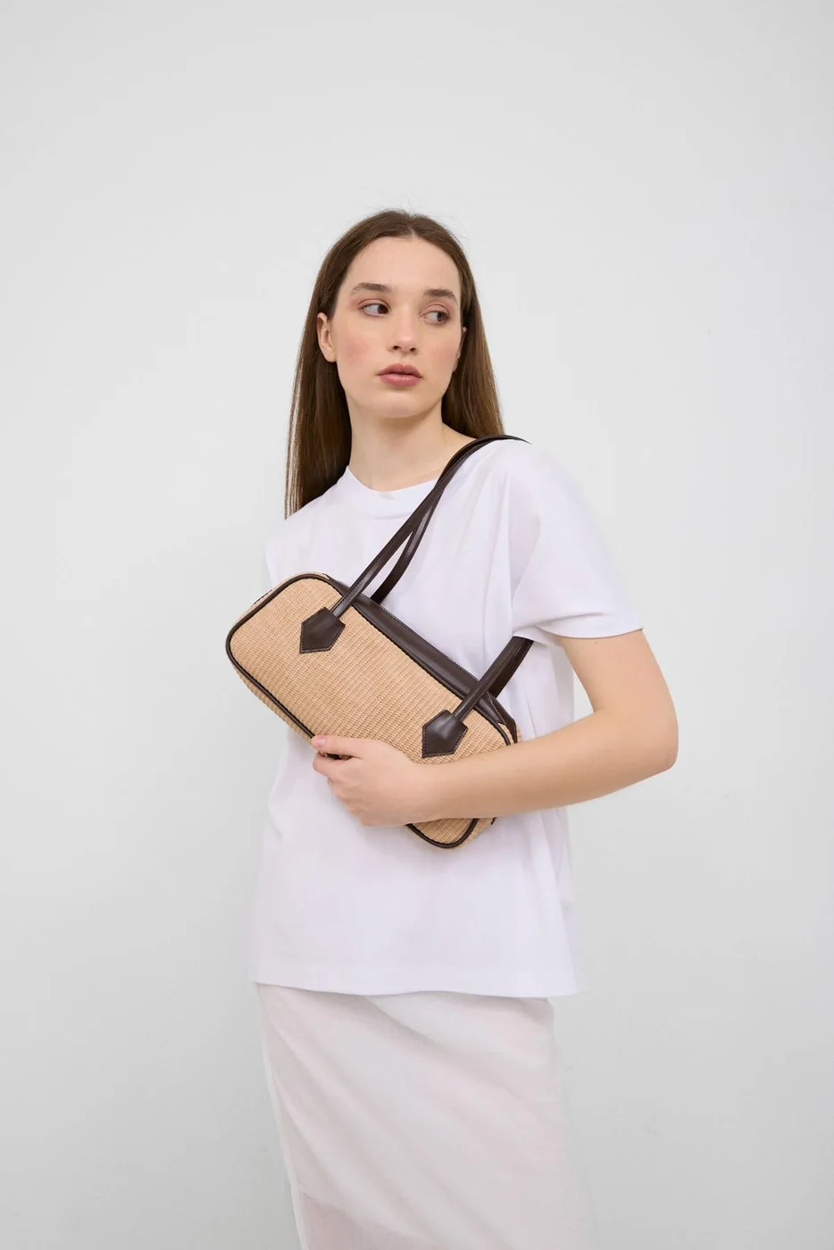 straw crossbody bag in beige