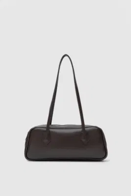 Faux Leather Baguette Bag for Women in dark brown