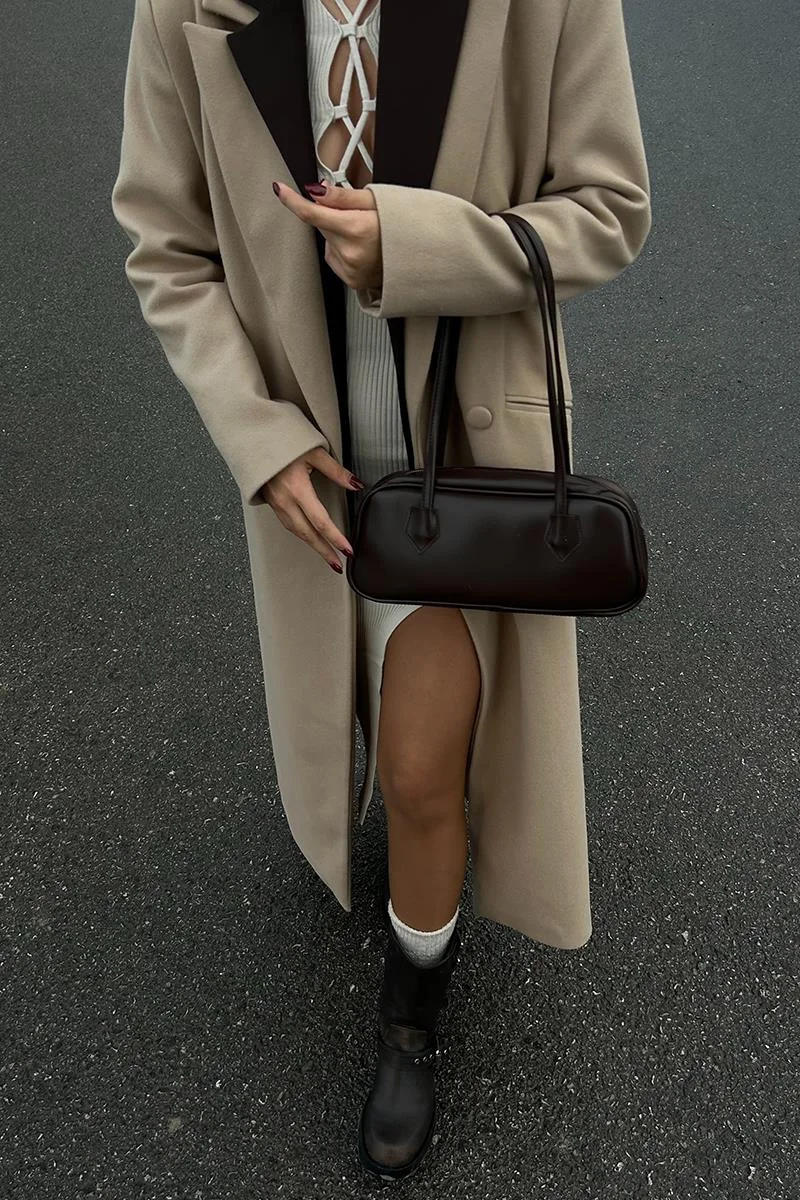 Faux Leather Baguette Bag for Women Faux Leather Baguette Bag for Women in dark brown