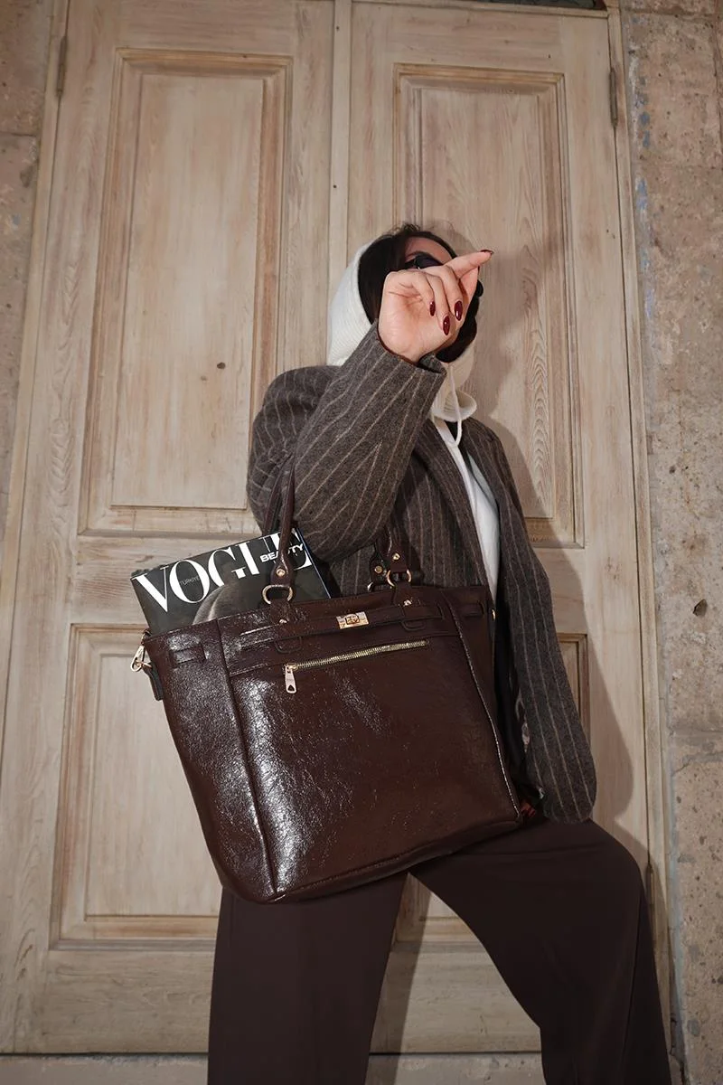 Faux leather shoulder bag Faux leather shoulder bag in dark brown