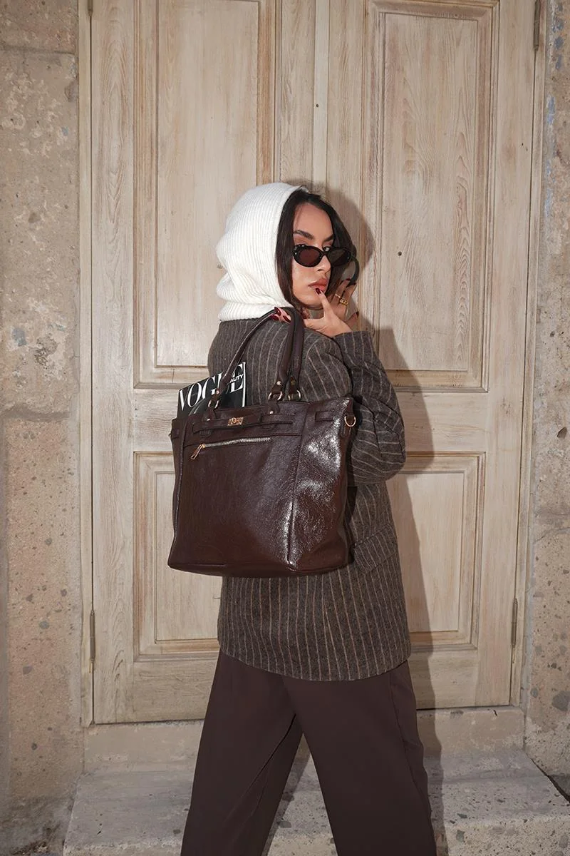 Faux leather shoulder bag Faux leather shoulder bag in dark brown
