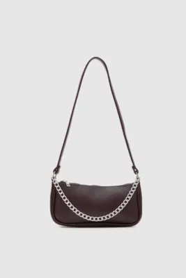 Faux leather baguette bag in dark brown