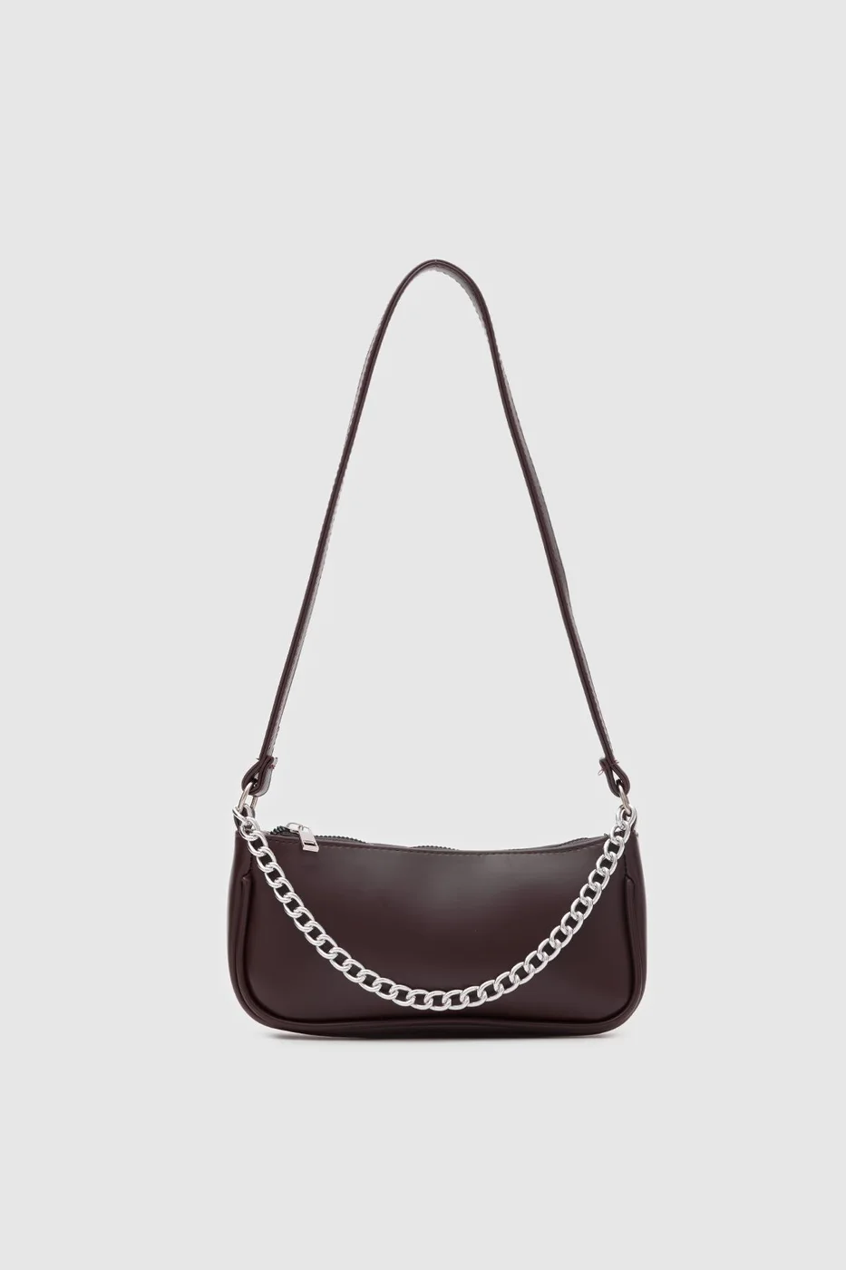 Faux leather baguette bag in dark brown