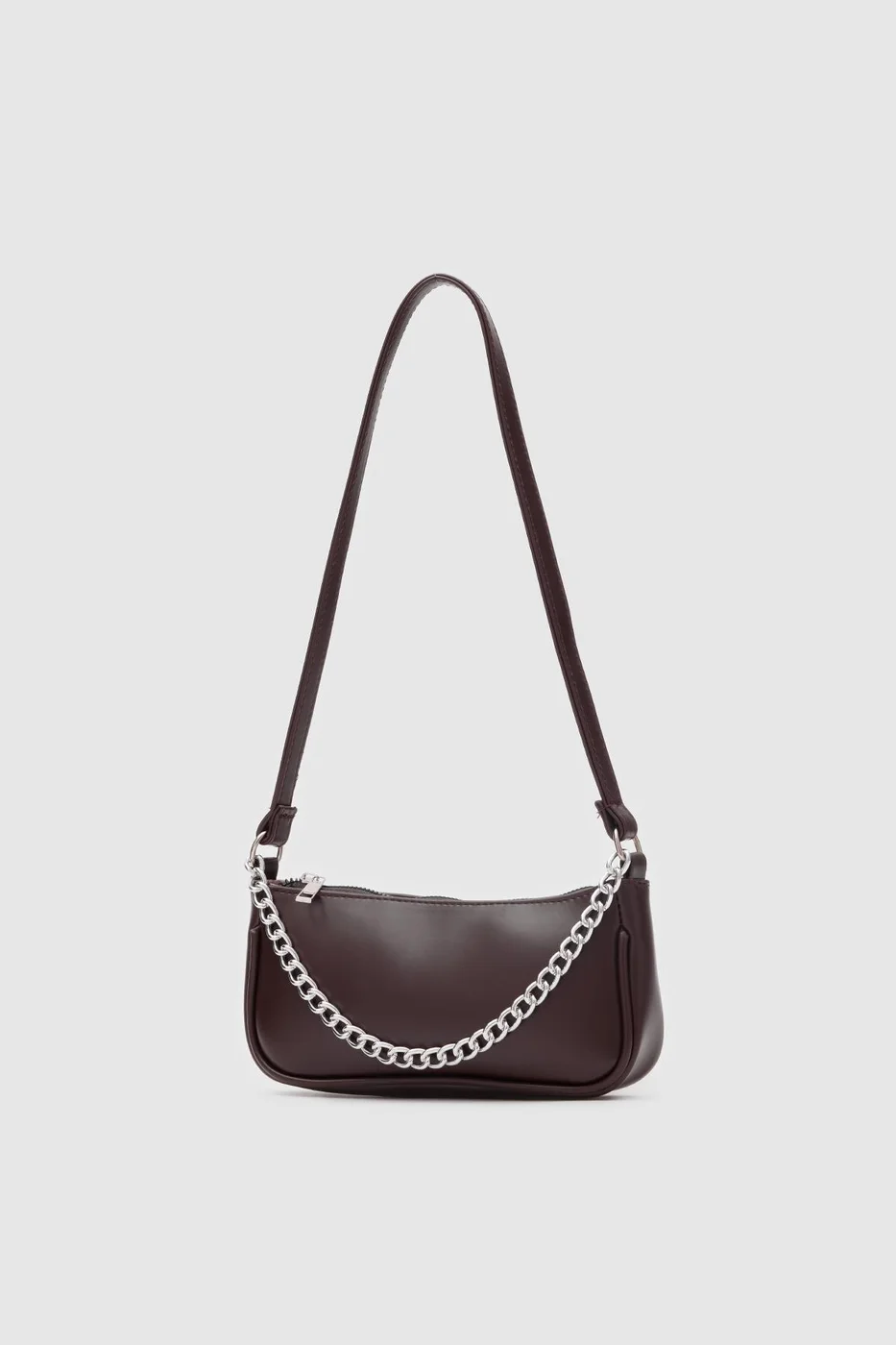 Faux leather baguette bag in dark brown