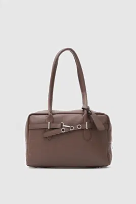 Faux leather shoulder bag in dark brown
