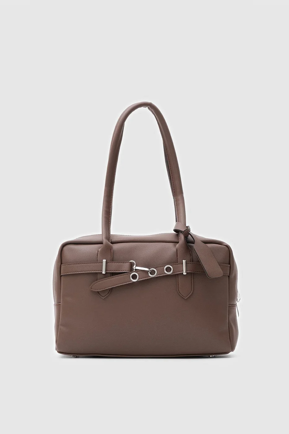 Faux leather shoulder bag in dark brown