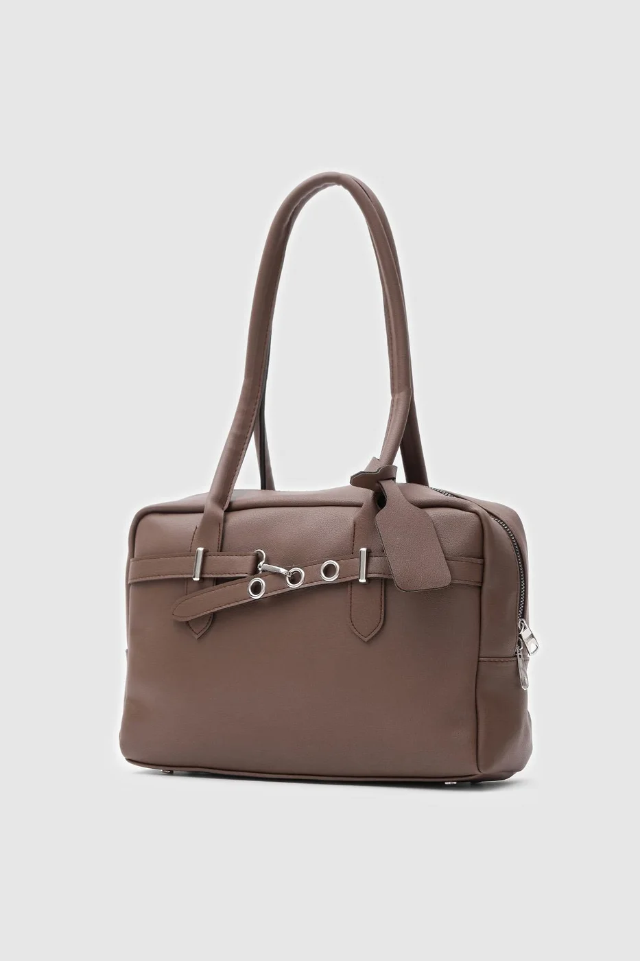 Faux leather shoulder bag in dark brown