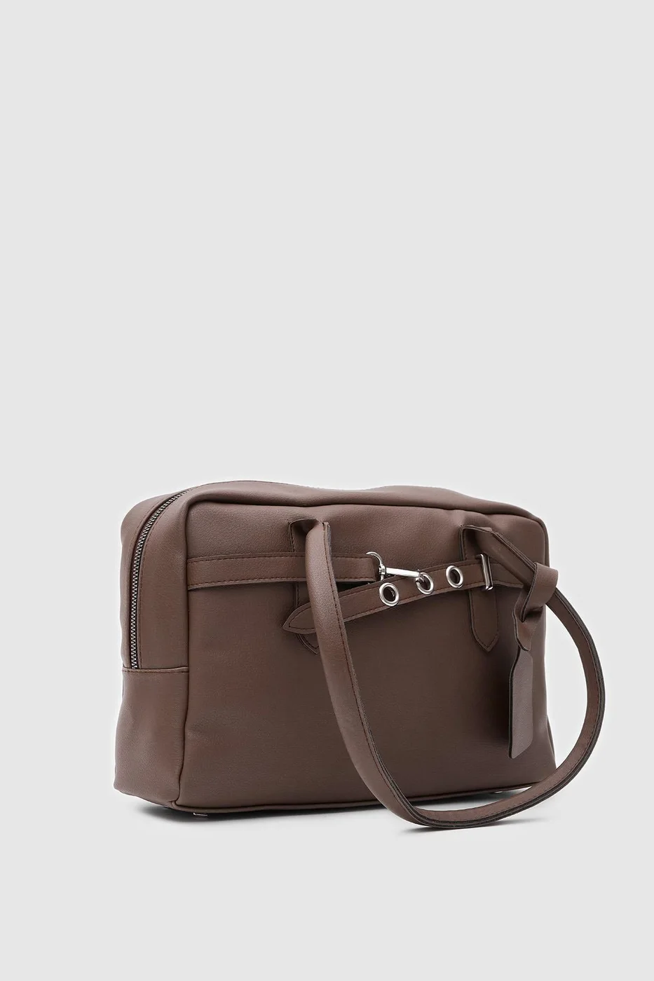 Faux leather shoulder bag in dark brown