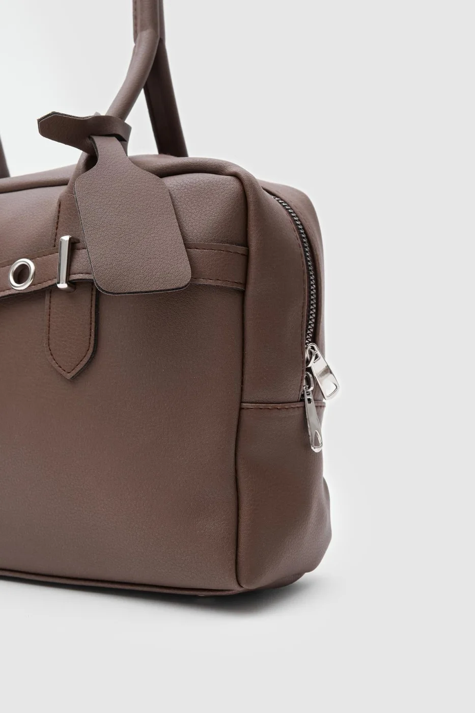 Faux leather shoulder bag in dark brown