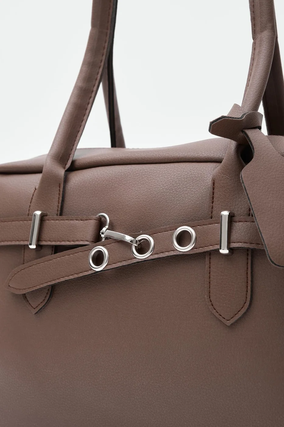 Faux leather shoulder bag in dark brown