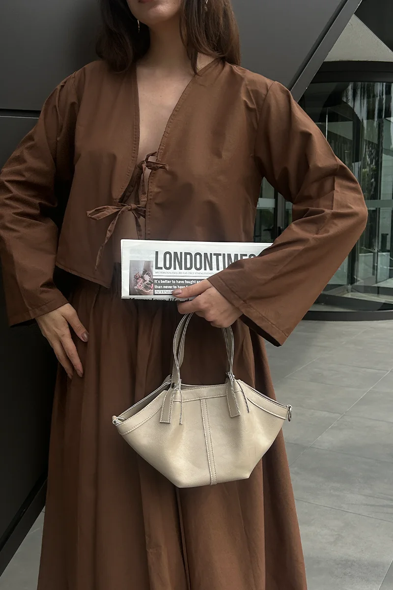 Faux leather crossbody bag in beige