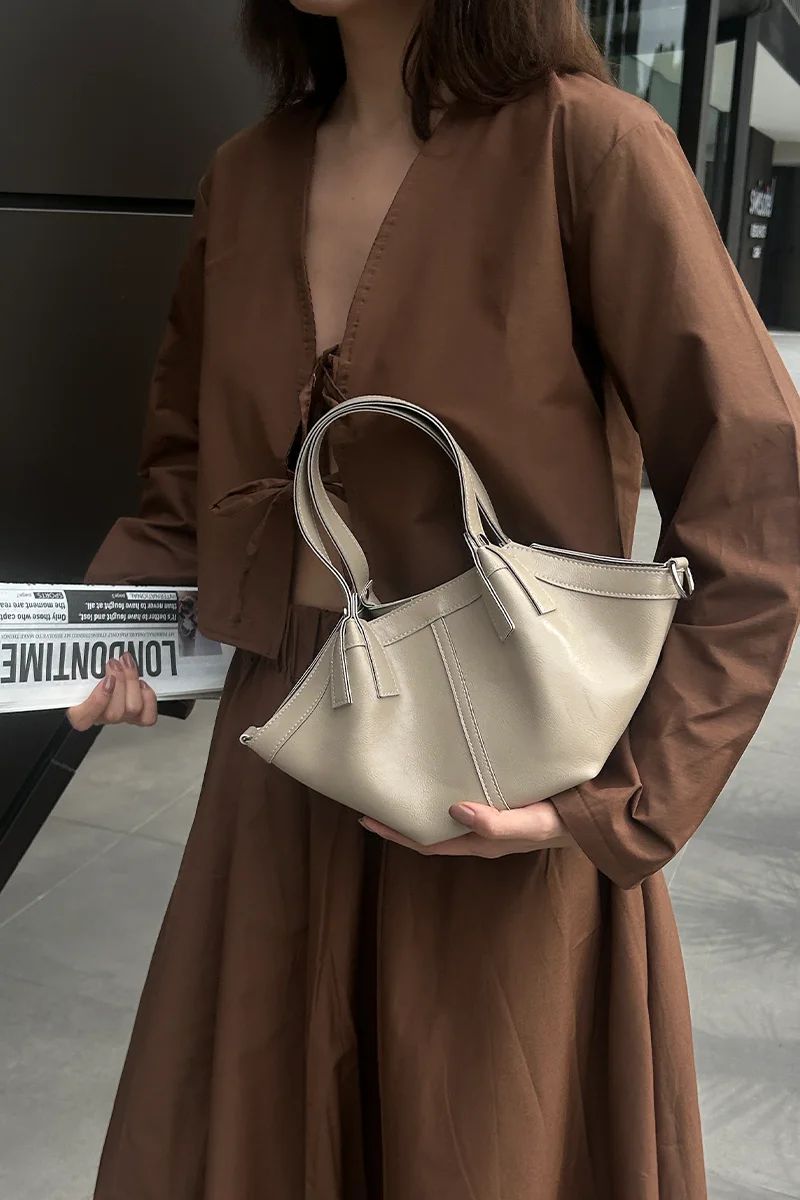 Faux leather crossbody bag in beige