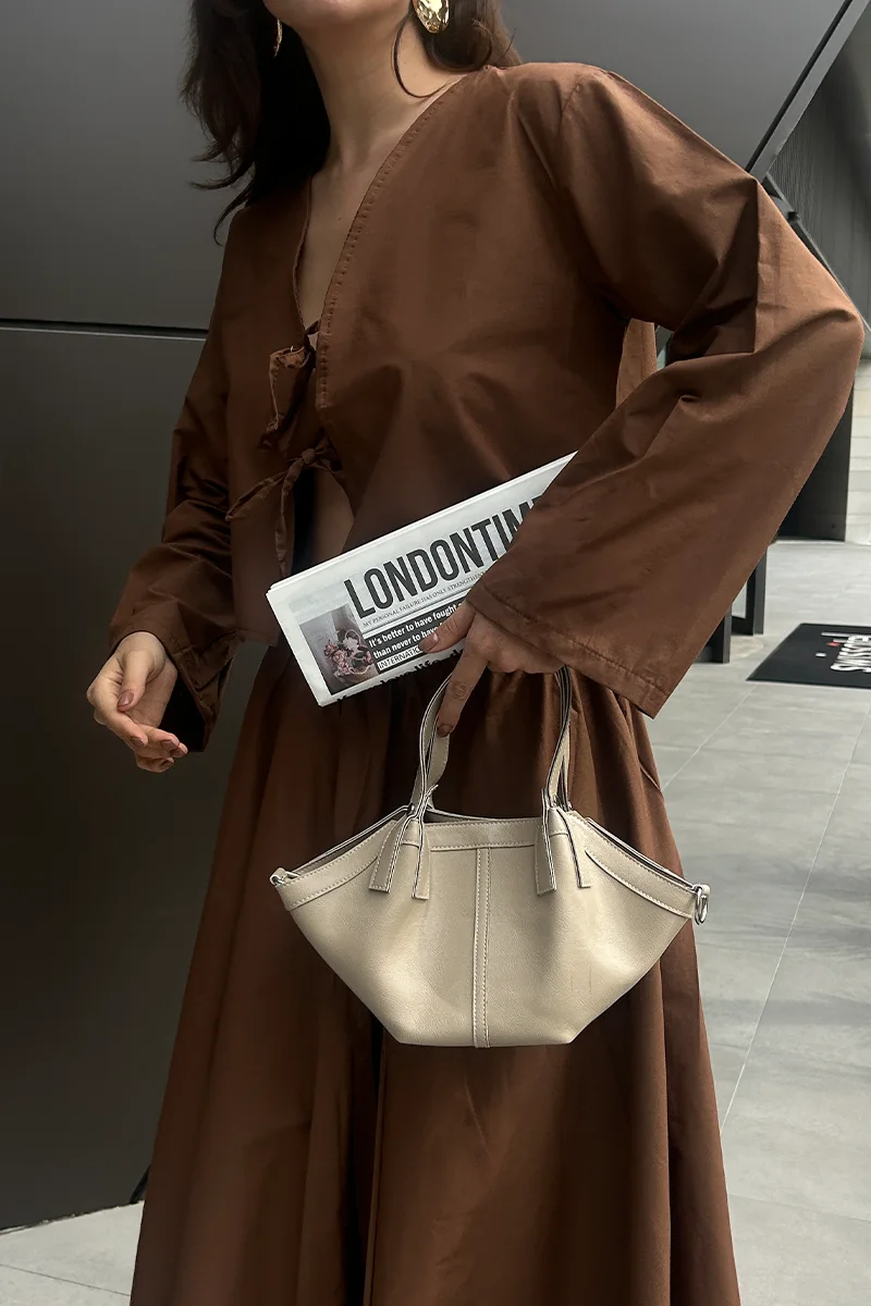 Faux leather crossbody bag in beige