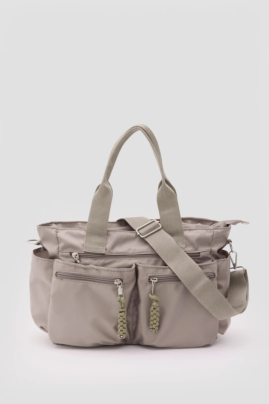Faux leather shoulder bag in taupe