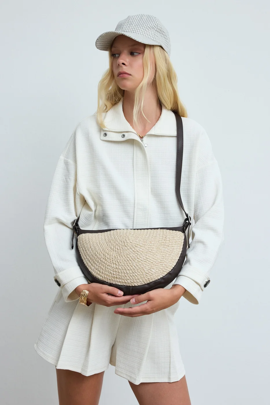 straw crossbody bag in brown