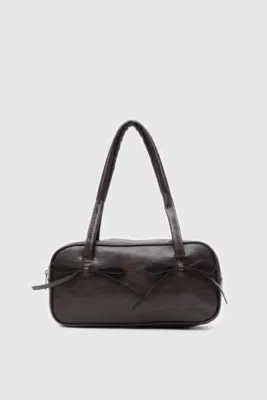 Faux leather baguette bag in dark brown