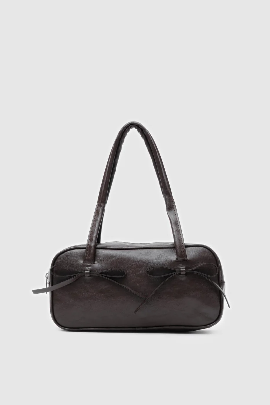 Faux leather baguette bag in dark brown