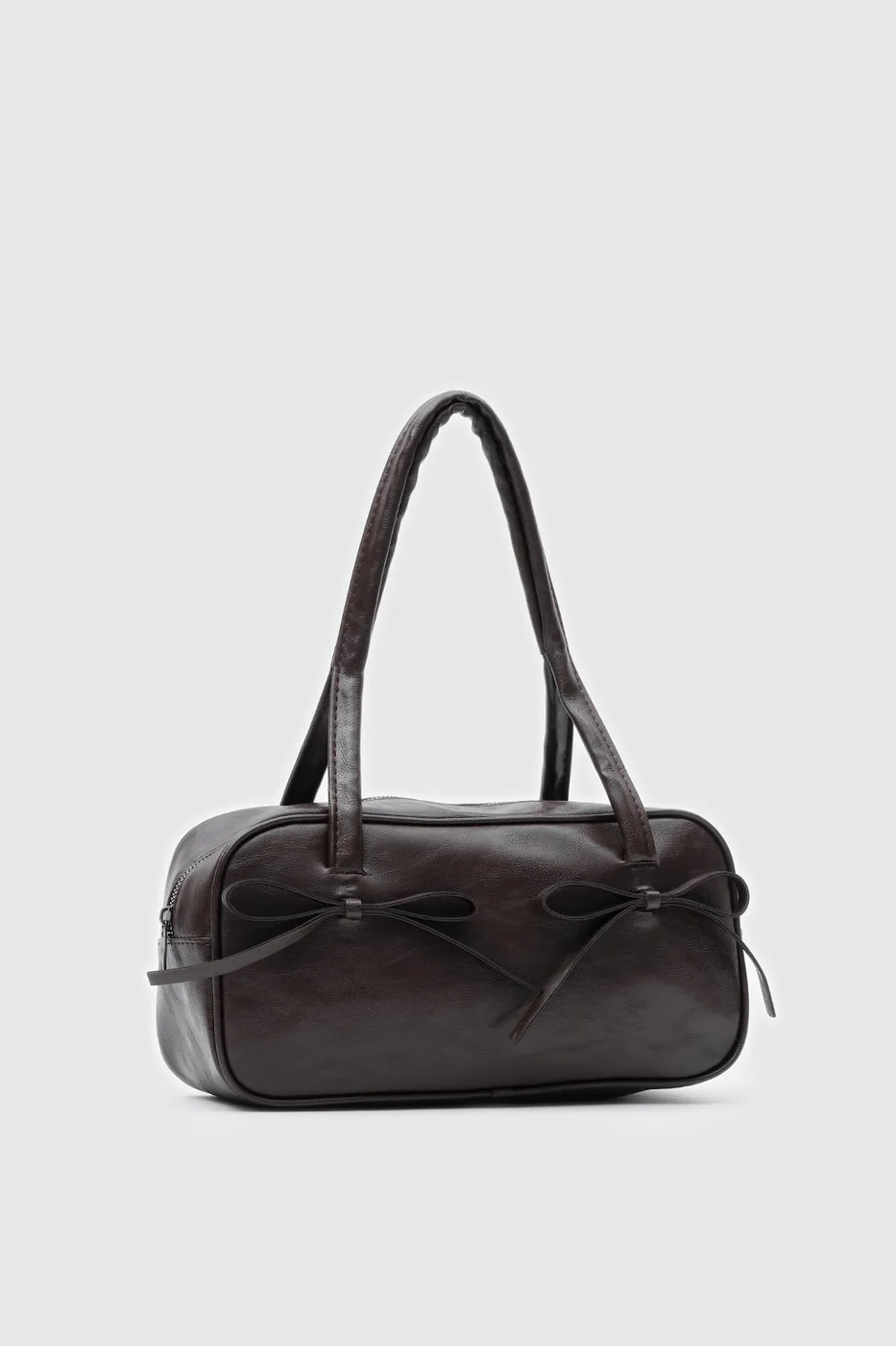Faux leather baguette bag in dark brown