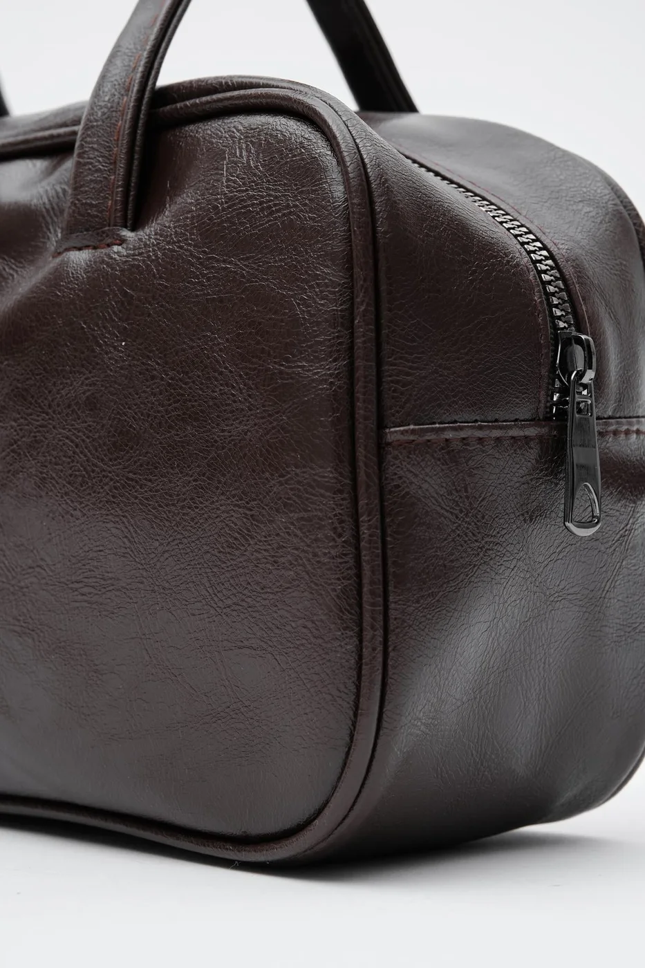 Faux leather baguette bag in dark brown
