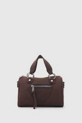 faux suede crossbody bag in dark brown