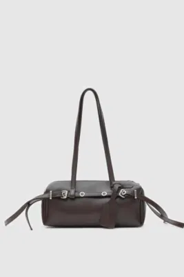 faux leather baguette bag in dark brown