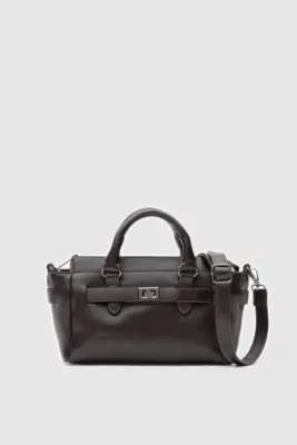 Faux leather crossbody bag in dark brown