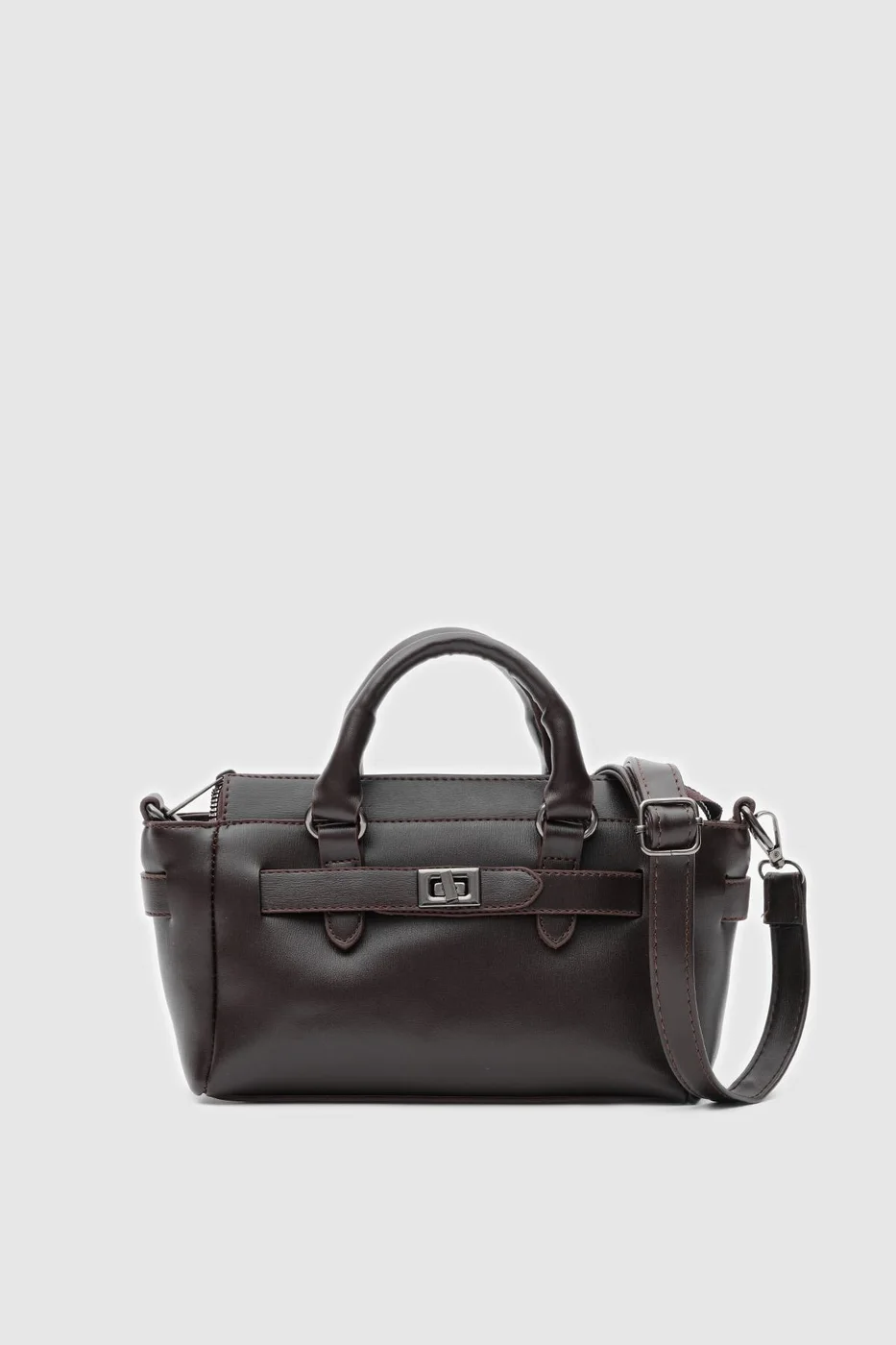 Faux leather crossbody bag in dark brown