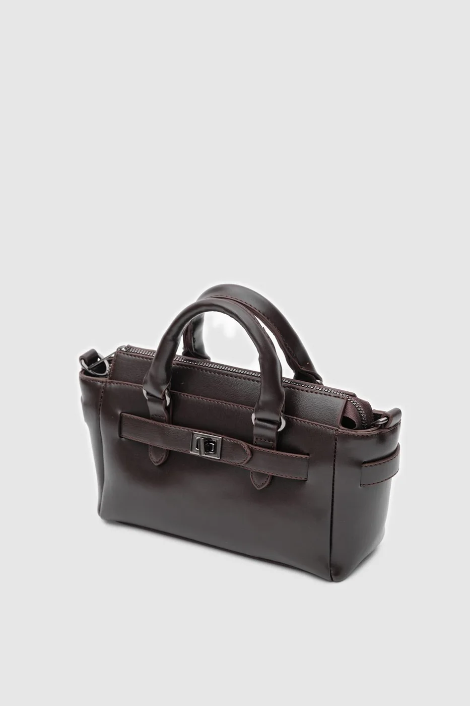 Faux leather crossbody bag in dark brown