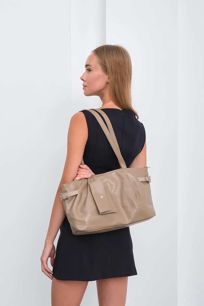 Faux leather shoulder bag Faux leather shoulder bag in beige