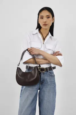 faux leather baguette bag in dark brown