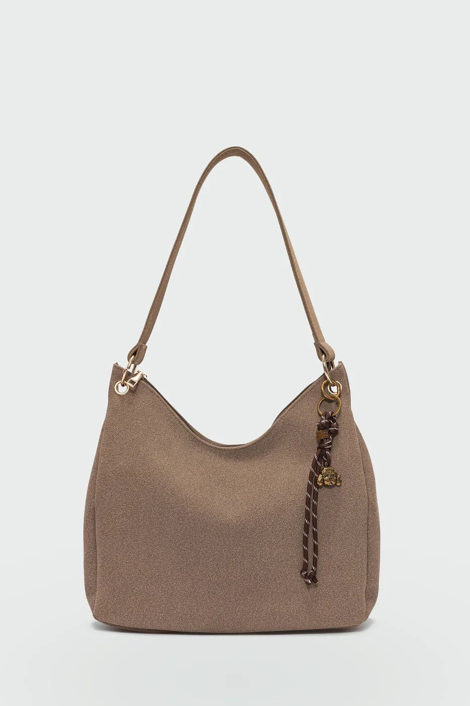 faux suede shoulder bag faux suede shoulder bag in taupe