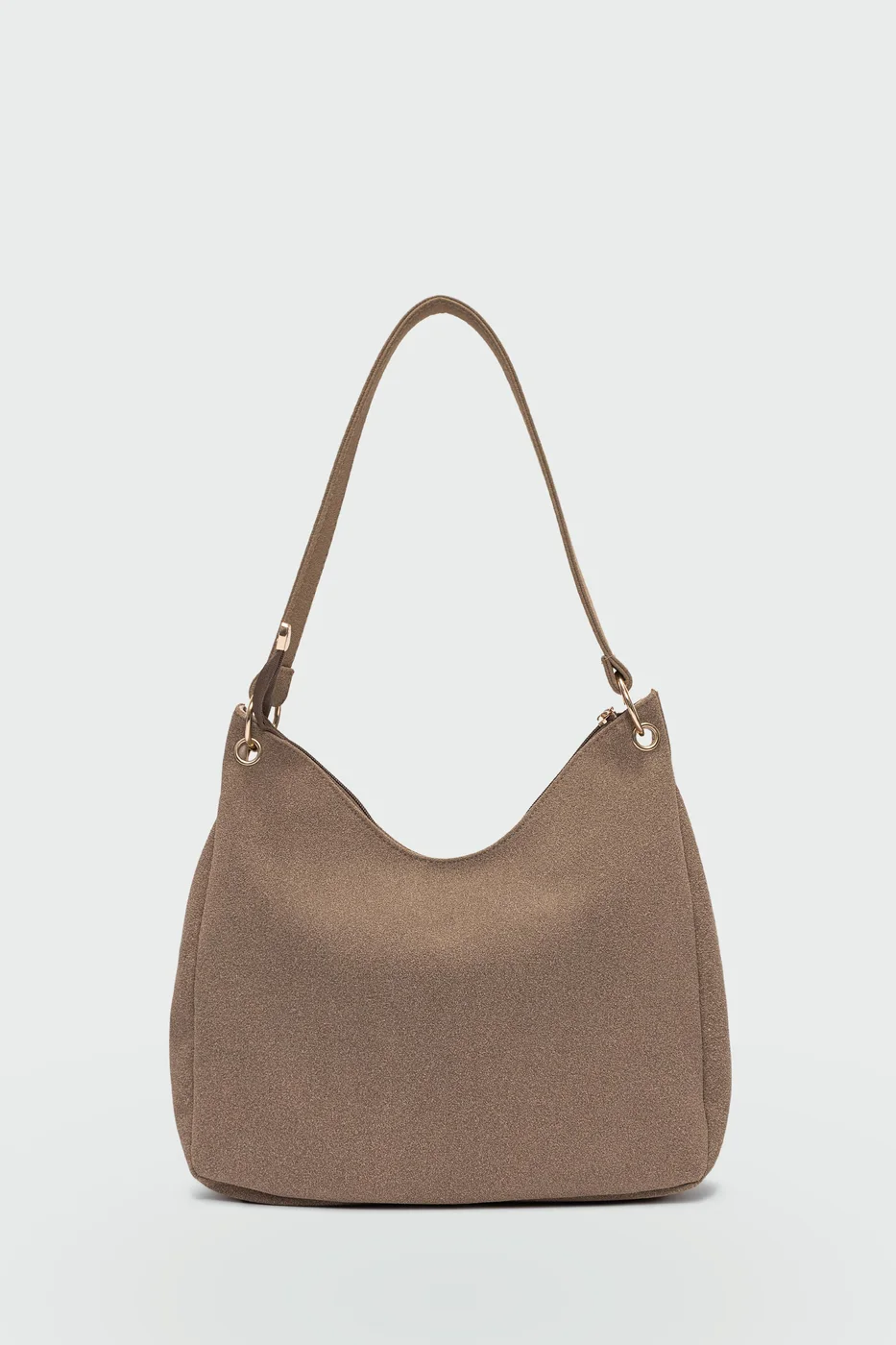 faux suede shoulder bag faux suede shoulder bag in taupe