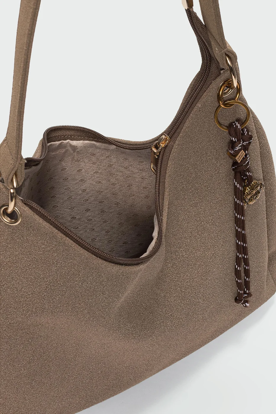 faux suede shoulder bag faux suede shoulder bag in taupe