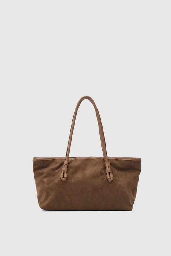 faux suede shoulder bag in tan