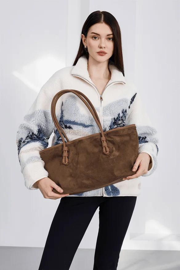 faux suede shoulder bag in tan
