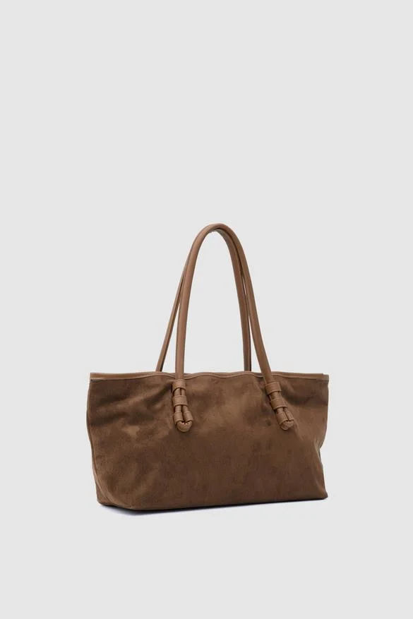 faux suede shoulder bag in tan