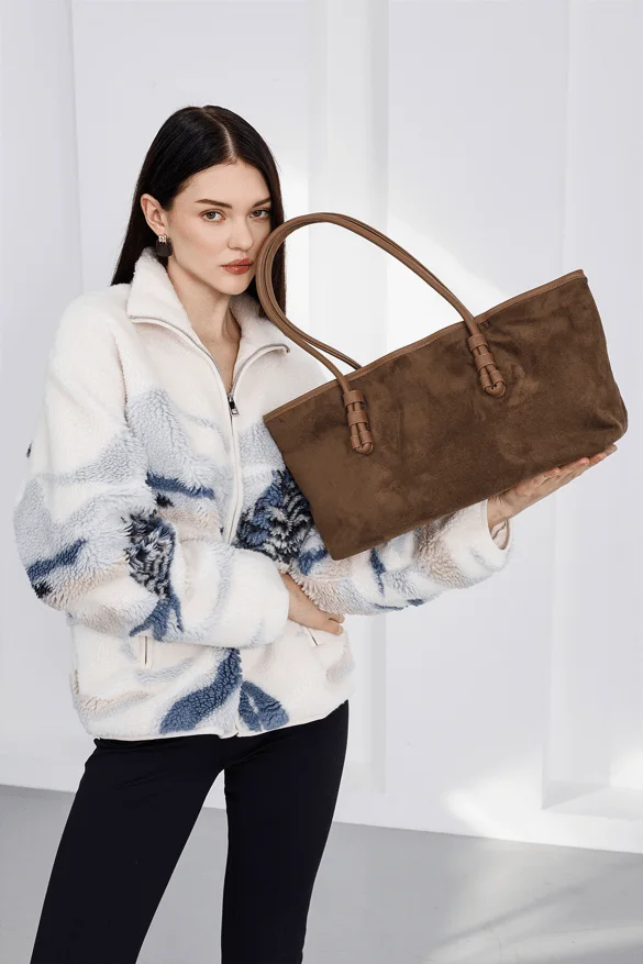 faux suede shoulder bag in tan