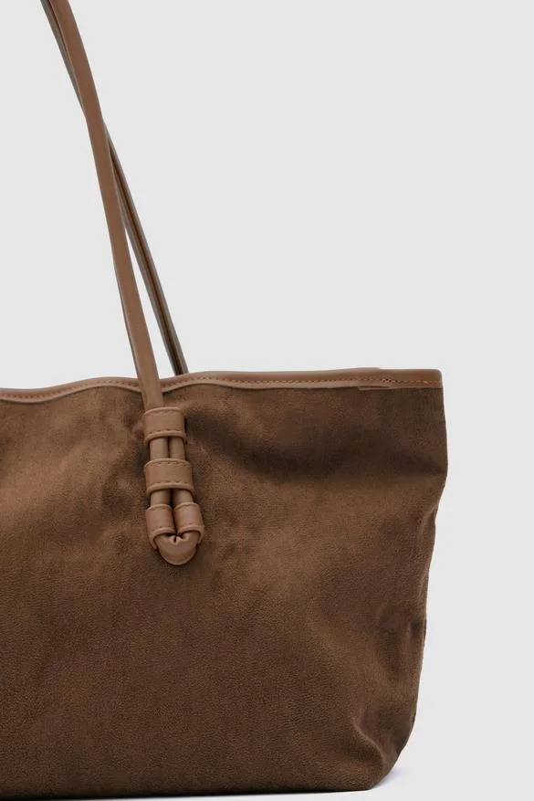 faux suede shoulder bag in tan