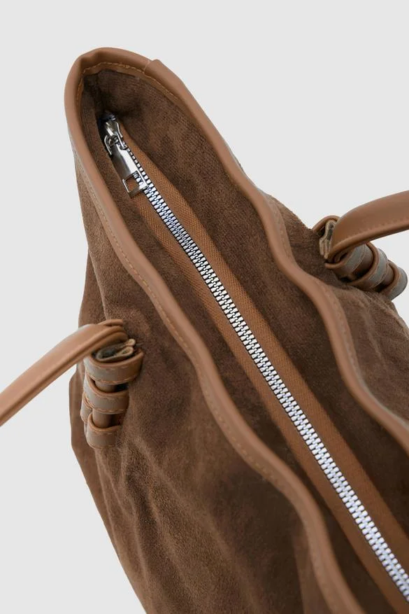 faux suede shoulder bag in tan