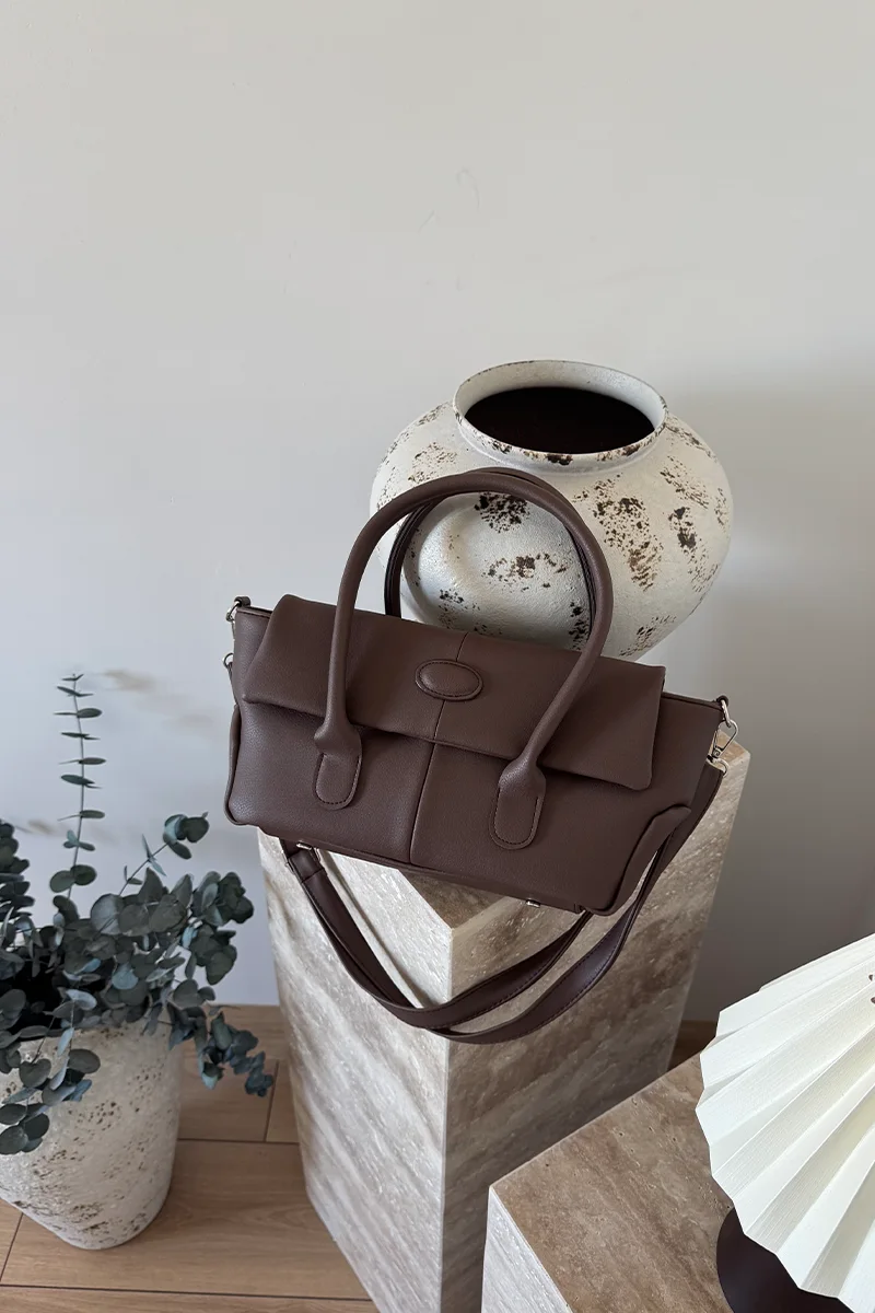 Faux leather crossbody bag in dark brown