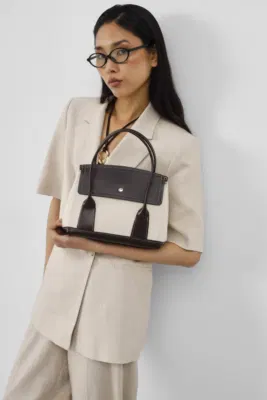 canvas bag with faux suede trim in brown