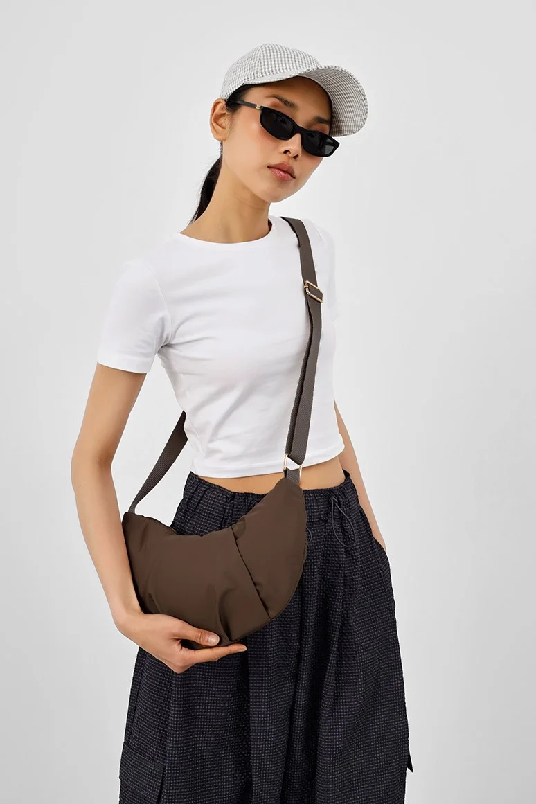 Technical Fabric Shoulder Bag in dark brown