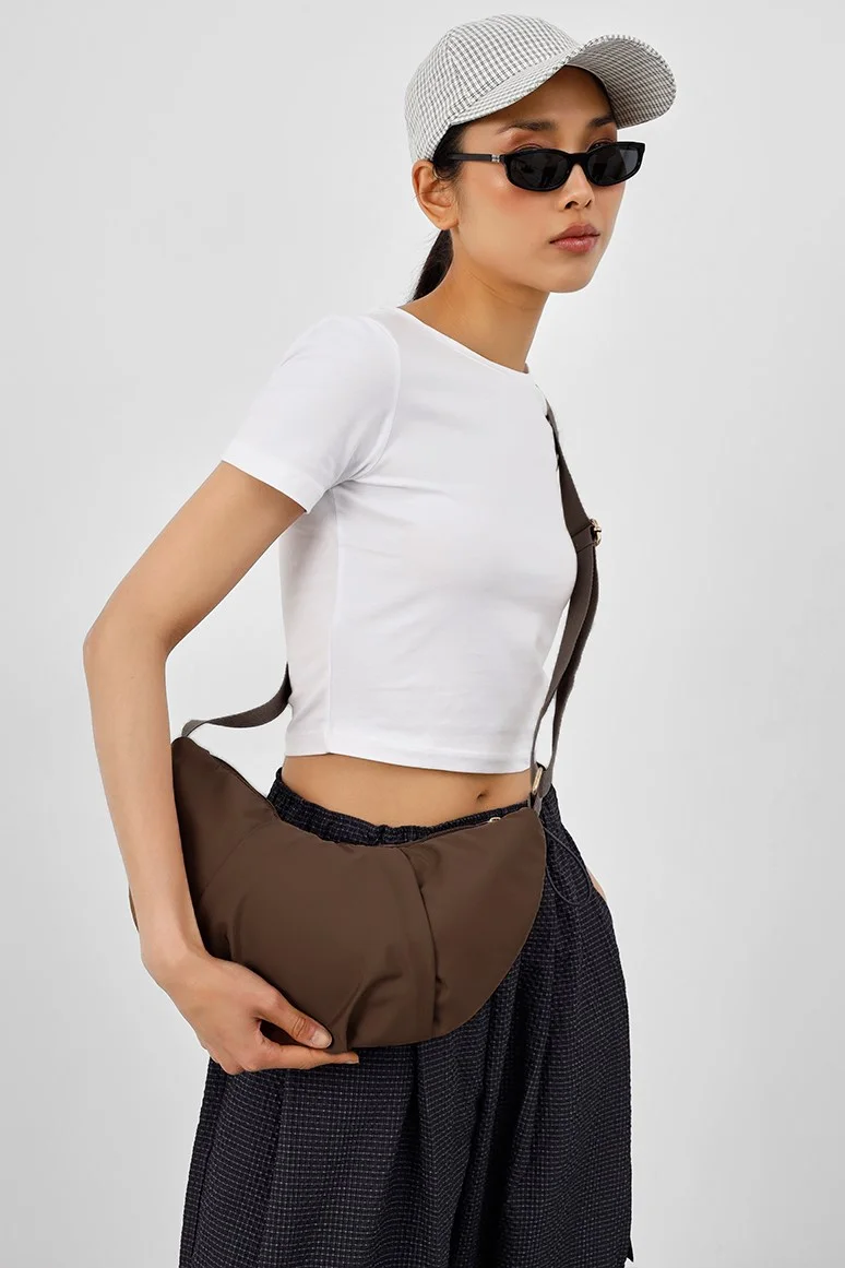 Technical Fabric Shoulder Bag in dark brown