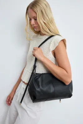 Faux leather shoulder bag in black